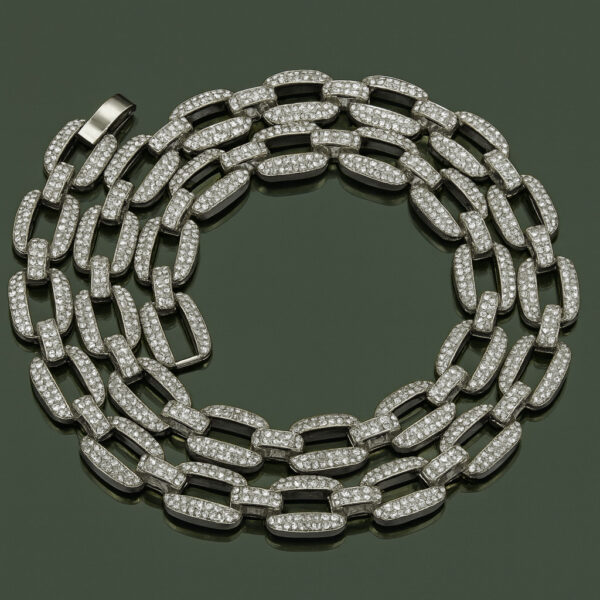 14 MM CURB LINK Silver Color Solid Crystal Chain