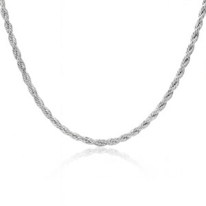 3mm Singapore Rope Chain Necklace - 18K White Gold Plated