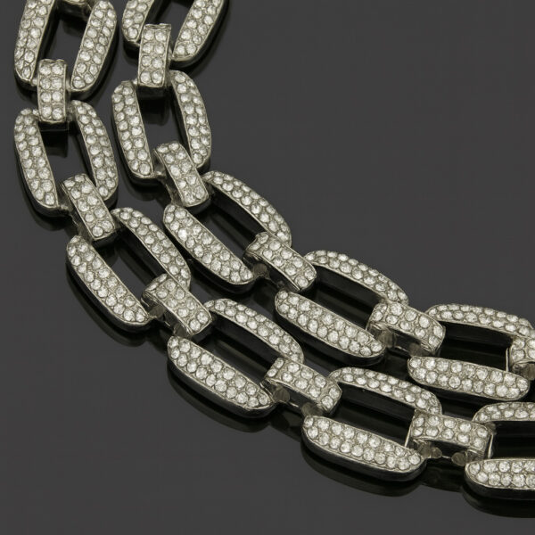14 MM CURB LINK Silver Color Solid Crystal Chain - Image 2