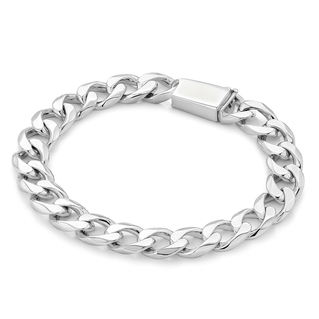 Cuban Chain Bracelet -18K White Gold Plated